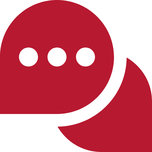 Rotes Symbol zweier sich überlappender Sprechblasen.