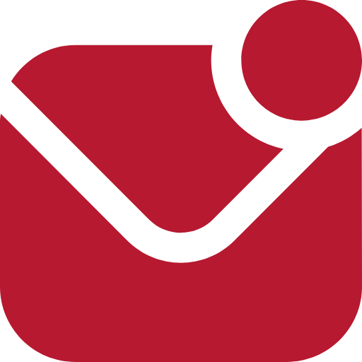 Rotes Symbol eines Briefumschlag mit einem roten Kreis in der rechten Ecke.