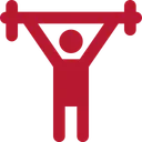 Rotes Symbol einer Person, die eine Langhantel über ihren Kopf stemmt.