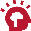 Rotes Symbol eines Kopfes, der von der Seite abgebildet ist. Im Kopf ist ein weiß ausgeschnittenes Gehirn zu sehen