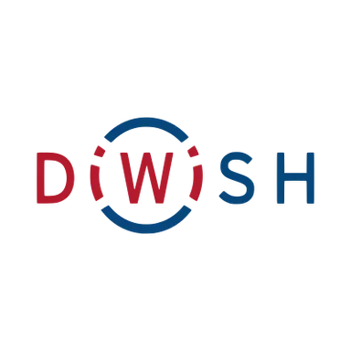 Logo von DiWiSH mit dem Schriftzug in blauen und roten Farben, auf weißem Hintergrund
